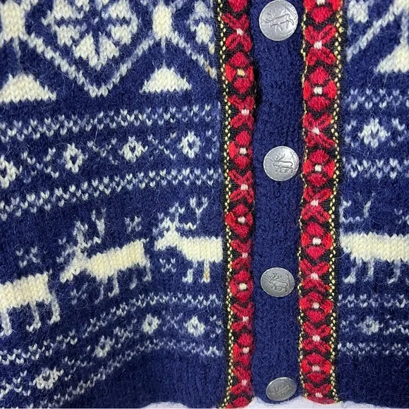 Vintage 60s Norway Fair Isle Wool Cardigan Sweater Small - Picture 8 of 10